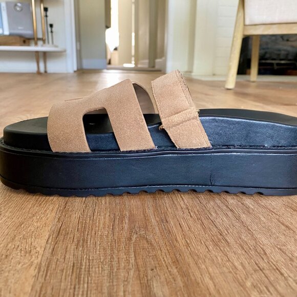 Steve Madden Bigmayven Flatform Slide Sandals in Tan Nubuck - 8M - Picture 7 of 14